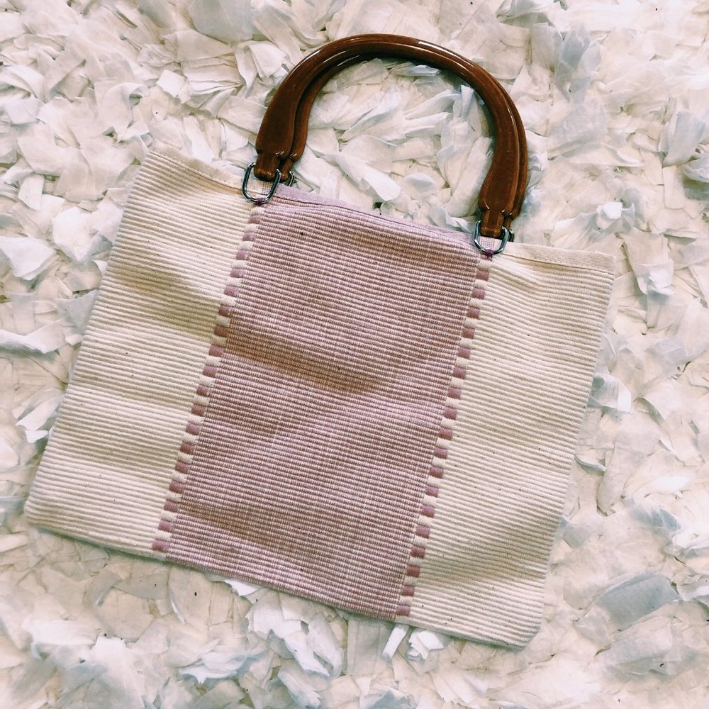 Vintage Pink & White Tote Style Acrylic Handle Bag - Picture 3 of 7